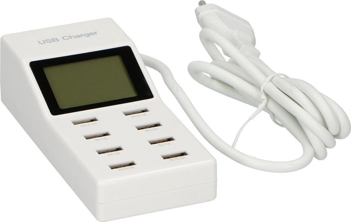 Deluxa Digitale USB Hub - 8 Poort - Aansluiting via 230V - Wit