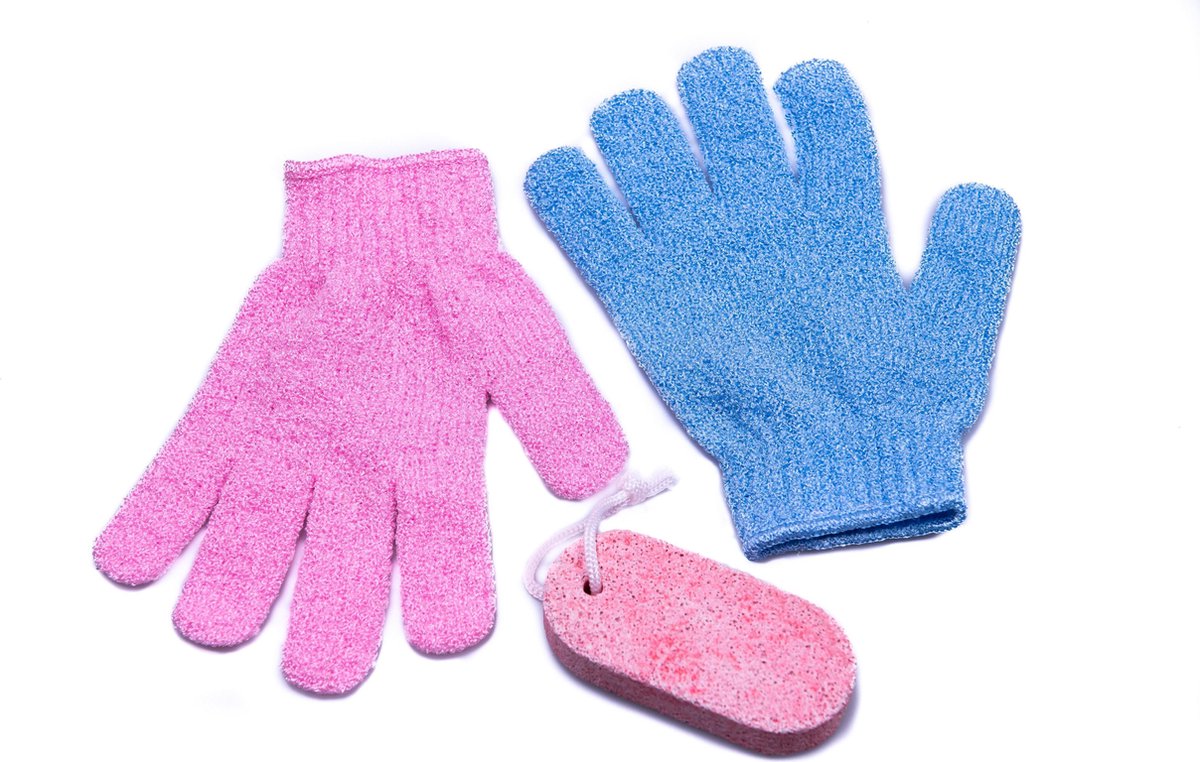 Nesto’s Scrub Handschoen en Puimsteen voor Eelt - Scrubhandschoen – Lichaam - Gezicht - 2 stuks