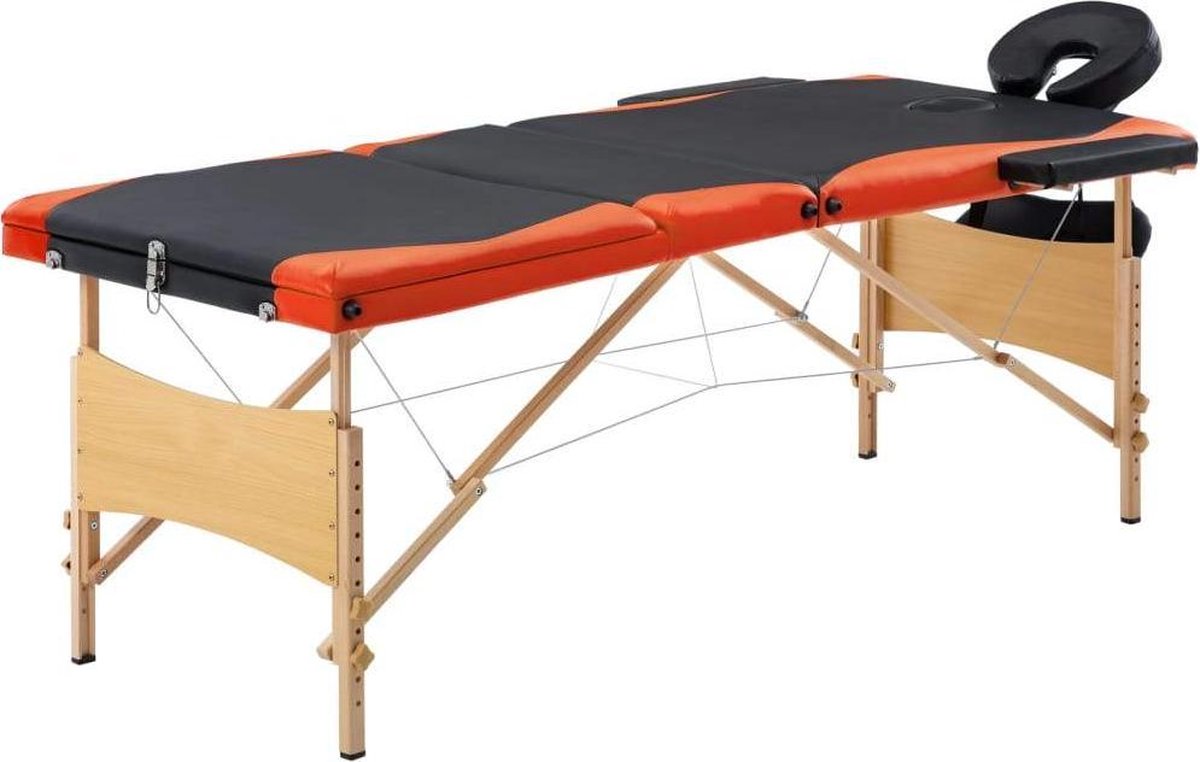Medina Massagetafel inklapbaar 3 zones hout zwart en oranje