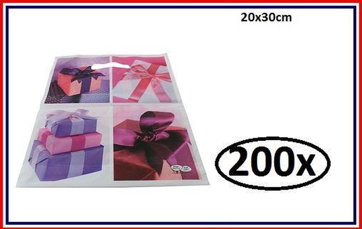 200x LDPE draagtas kado met strik 20x30cm