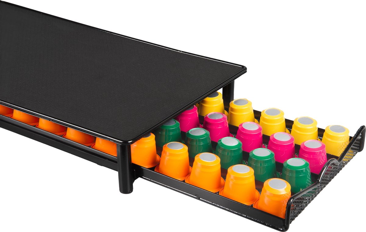 Compacte Capsulehouder met Lade – Espresso Cuphouder - Cup dispenser - 40 koffiecapsules - Zwart