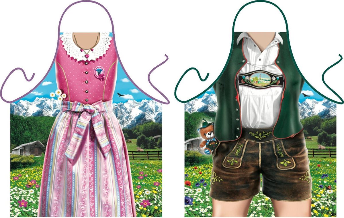 Bavarian Frau en Mann - Traditionele Klederdracht - Lederhose-Dirndl - Grappig Leuk Tirol Tiroler Schort Keukenschort