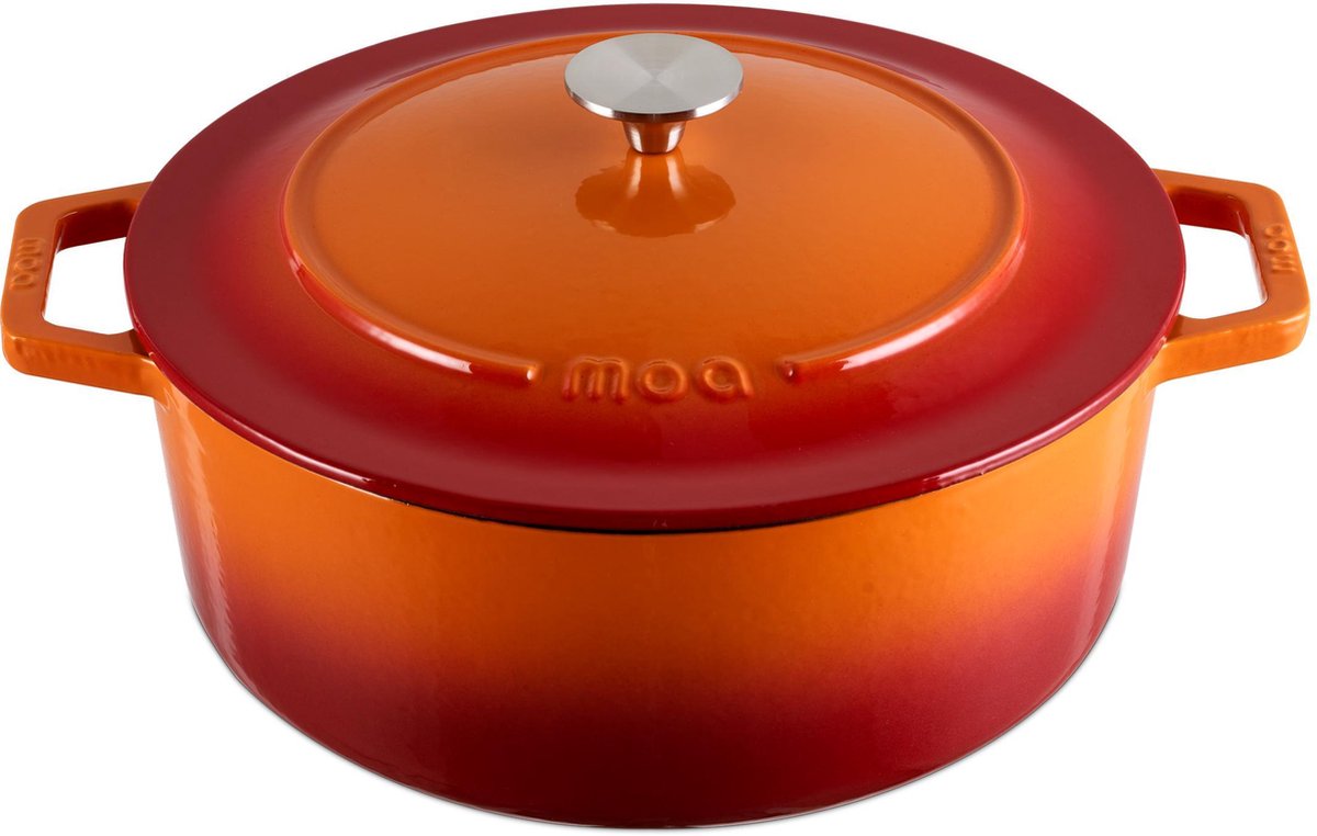 MOA Gietijzeren Pan - Braadpan - 30 cm - Rond - ook voor Inductie - Oranje Rood - C30OR