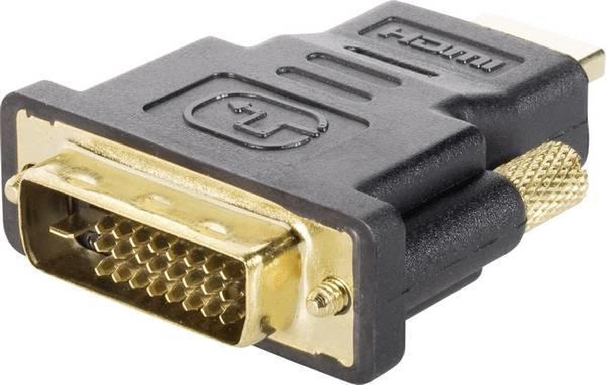 Renkforce RF-4233372 HDMI / DVI Adapter [1x HDMI-stekker - 1x DVI-stekker 24+1-polig] Zwart Vergulde steekcontacten