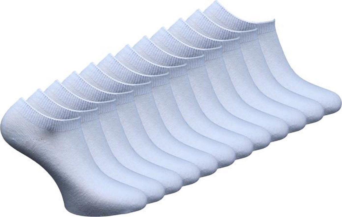 12 paar Bonanza sneakersokken - Basic - Platte Naad - Wit - Maat 39-42
