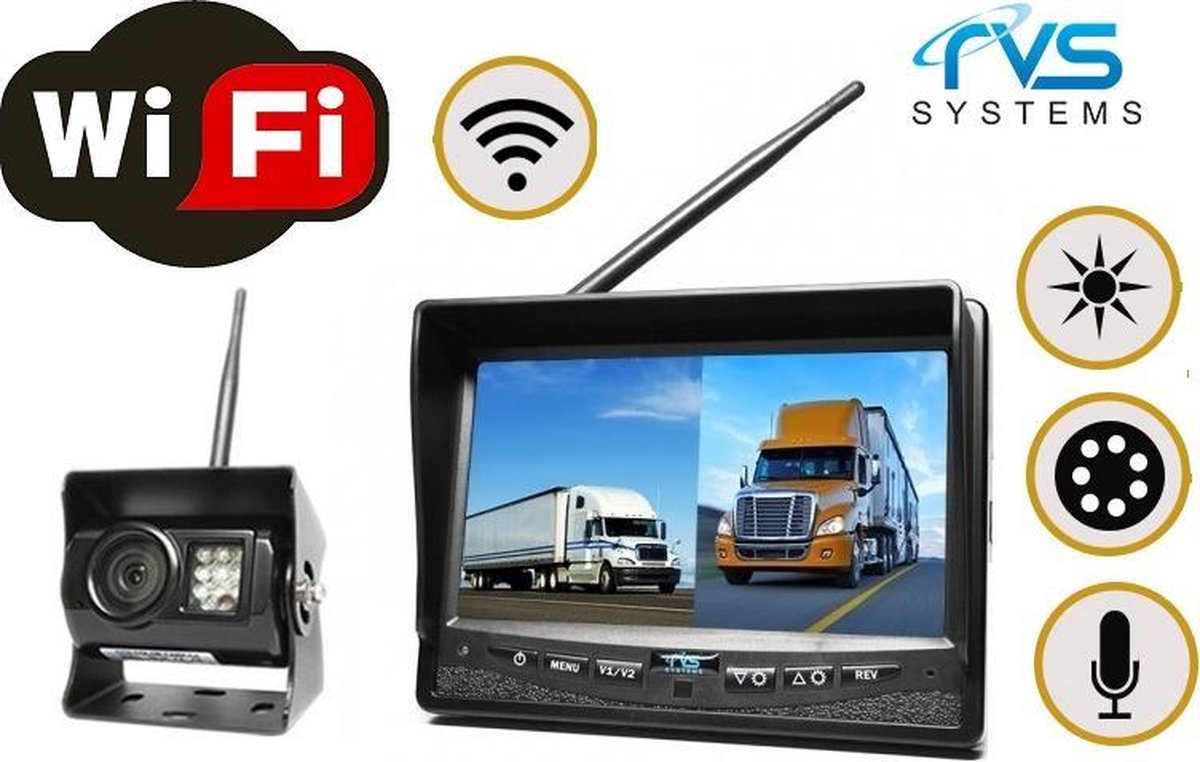 RVS - Draadloze Achteruitrijcamera set WIFI met 7 inch scherm - Achteruitrij Camera Draadloos voor Auto / Camper / Caravan / Vrachtwagen / Landbouwmachines