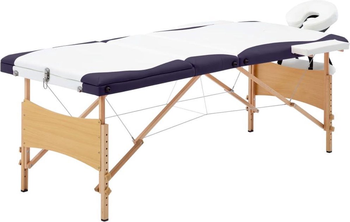 Medina Massagetafel inklapbaar 3 zones hout wit en paars