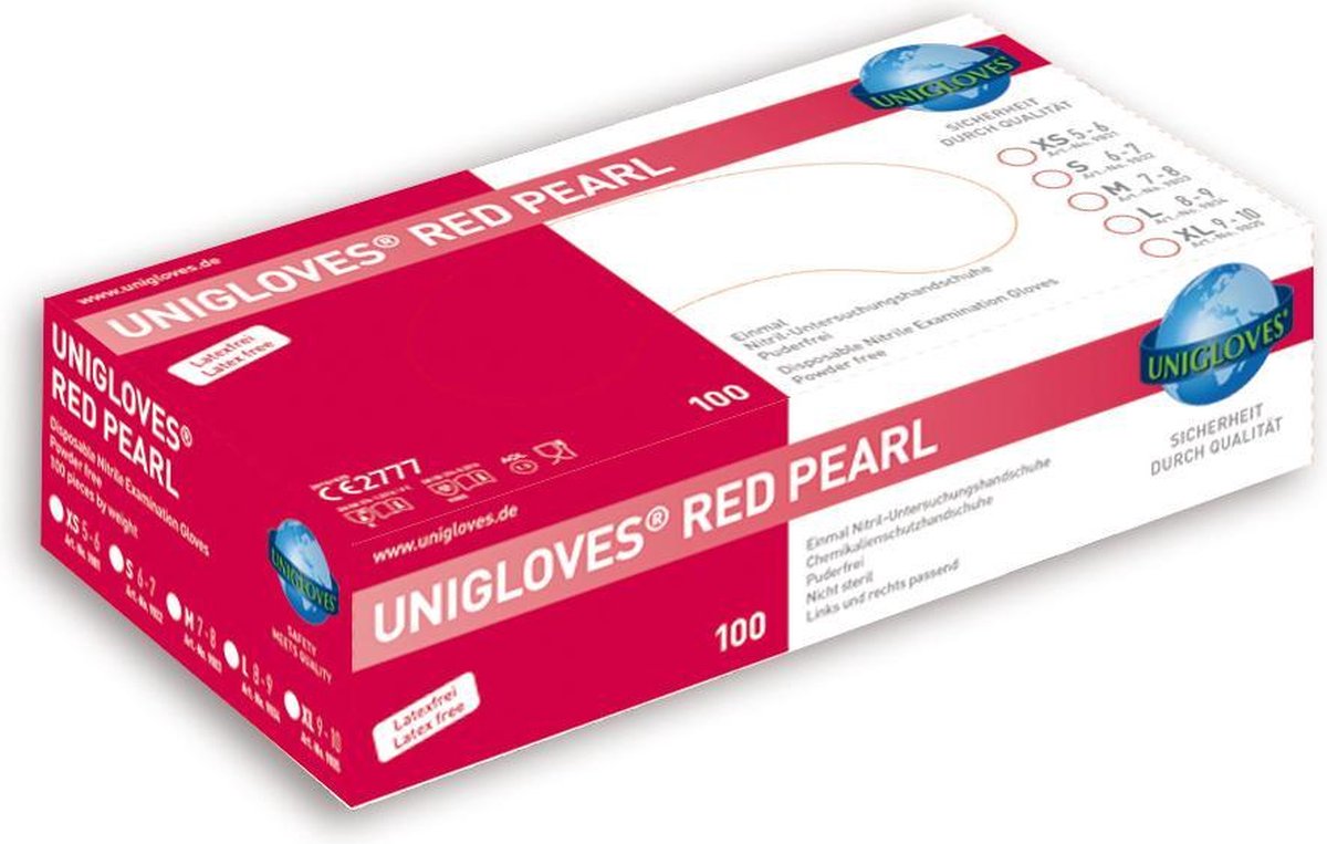 Nitril wegwerp handschoenen Unigloves Red Pearl