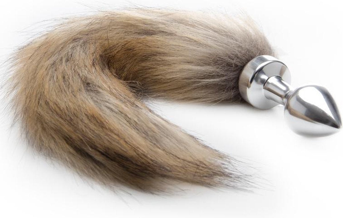Ouch! – Korte Metalen Vossenstaart Buttplug met Geblend Nep Bont - Zilver