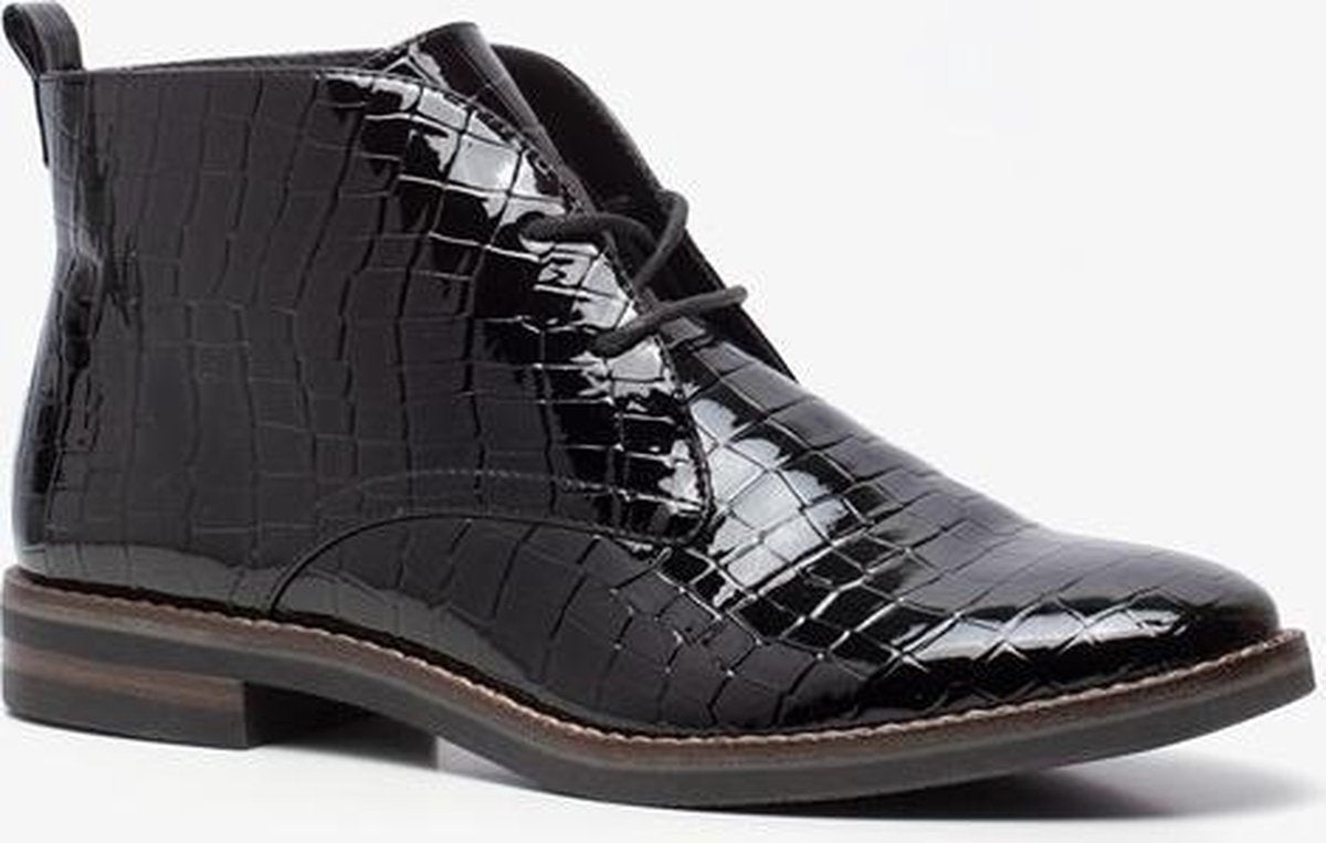 Nova dames lak veterschoenen met croco print - Zwart - Maat 38