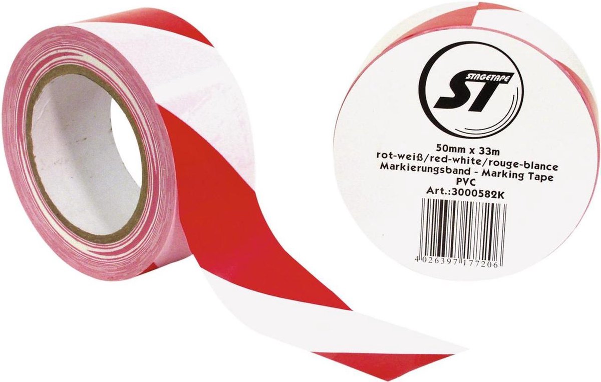 Afzetlint rood wit -  Markeerlint - Lint - Marking Tape - Lengte 33 meter x 50mm