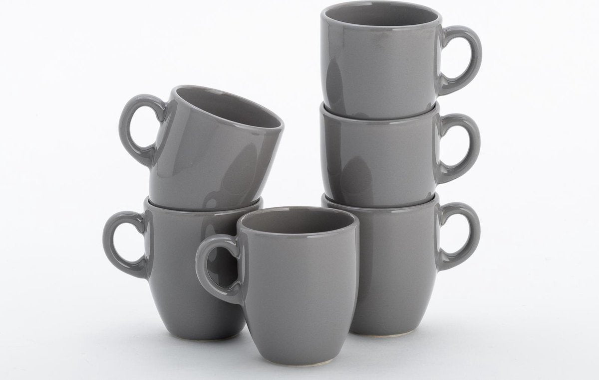 Lite-Body Hermes Koffie beker 20 cl - Set van 6 stuks - Aardewerk - Grijs