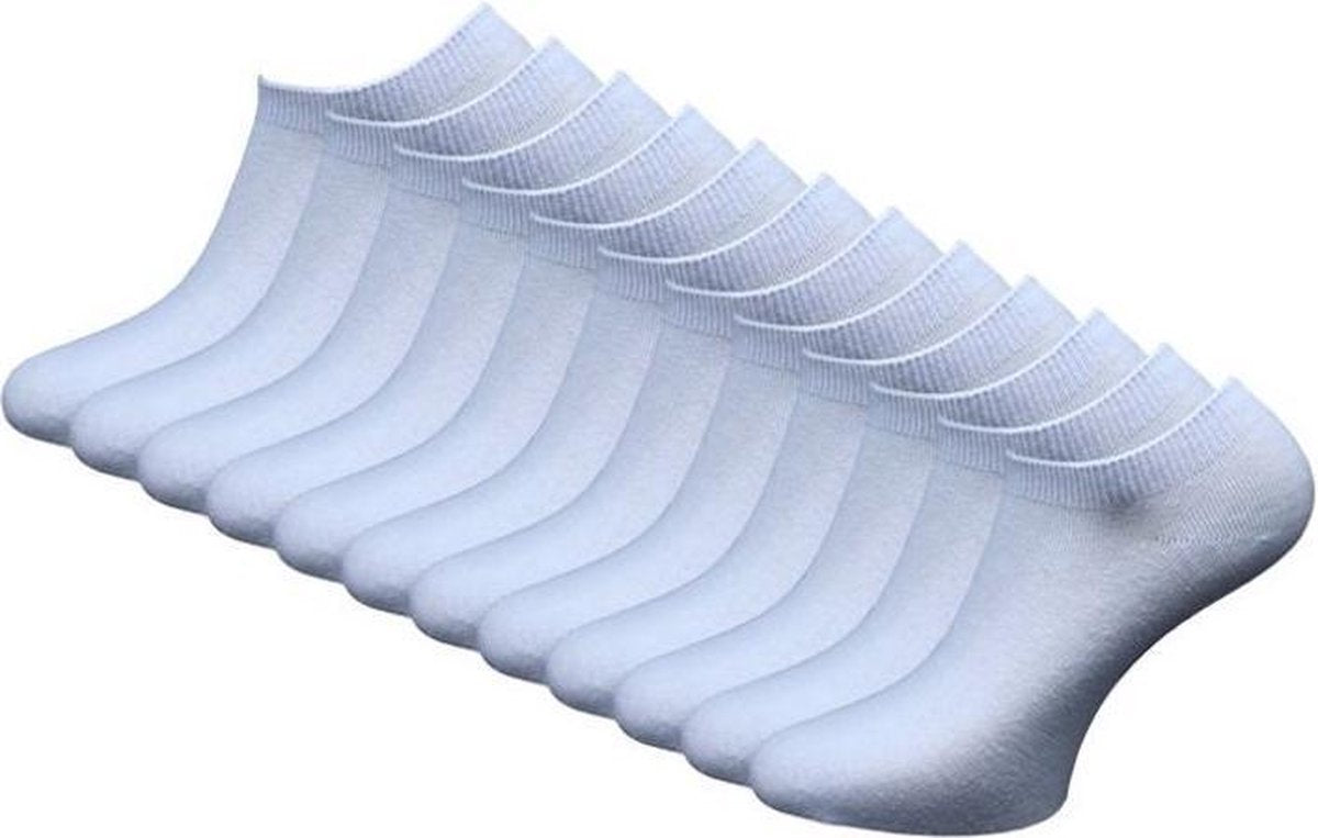 12 paar Bonanza sneakersokken - Basic - Platte Naad - Wit - 47-50