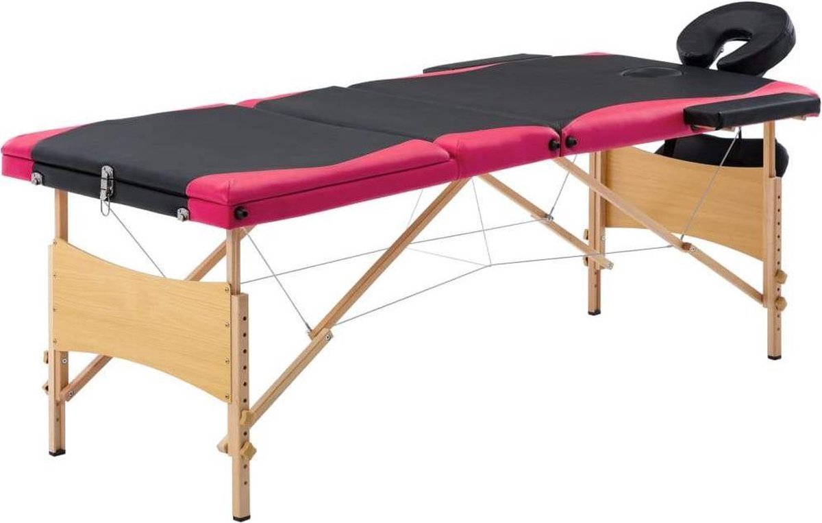Medina Massagetafel inklapbaar 3 zones hout zwart en roze