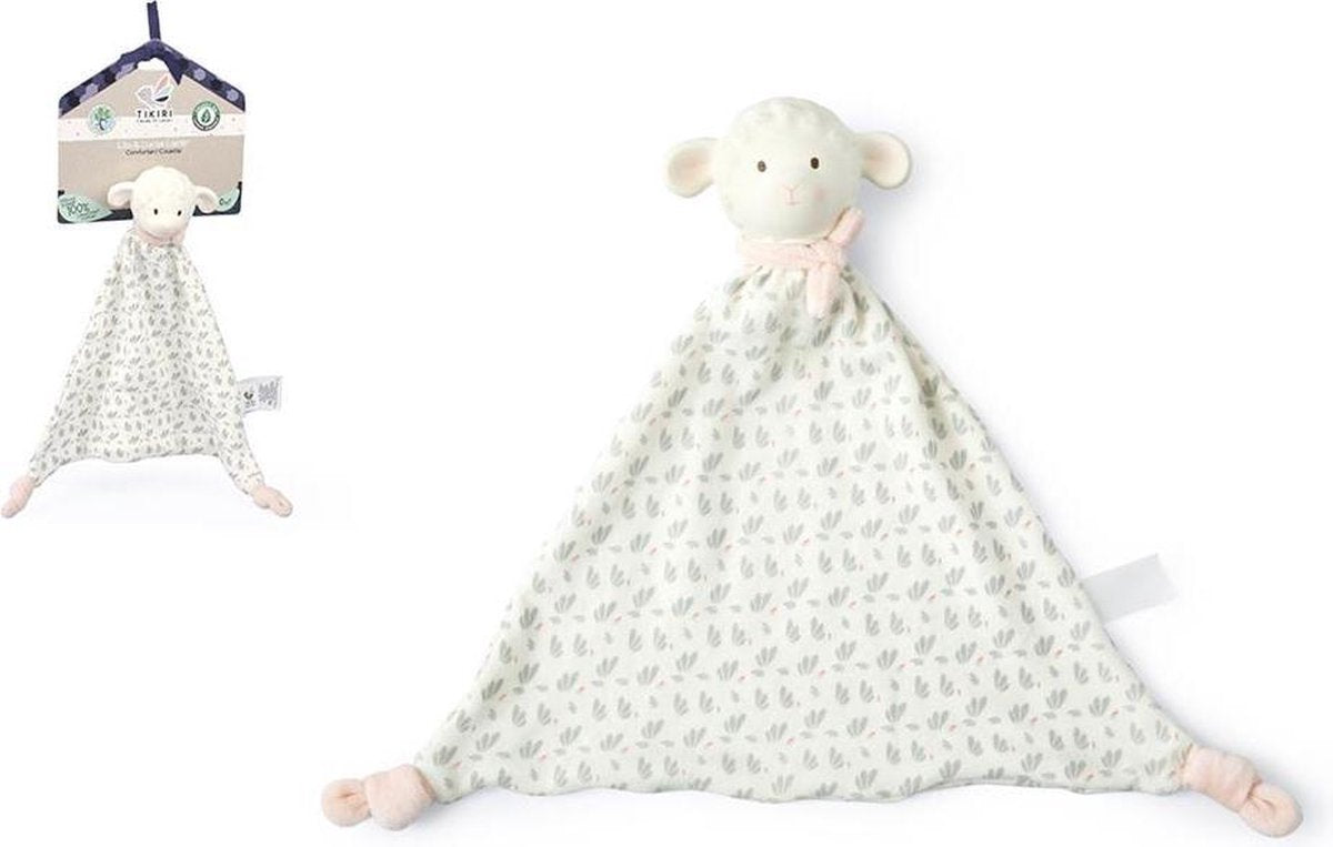 Tikiri Lila & Lucas: Lammetje LILA - KNUFFELDOEKJE met hoofdje in natuurlijk rubber 28cm