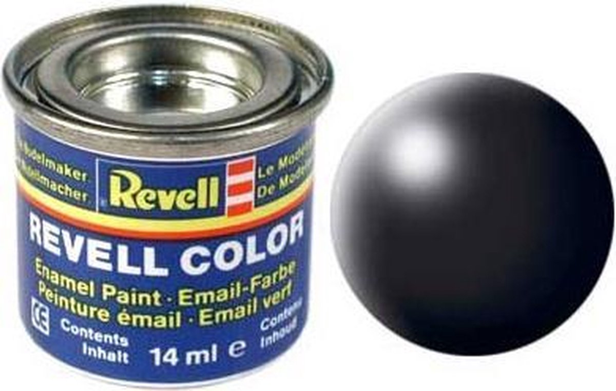Revell #302 Black - Satin - RAL9005 - Enamel - 14ml Verf potje