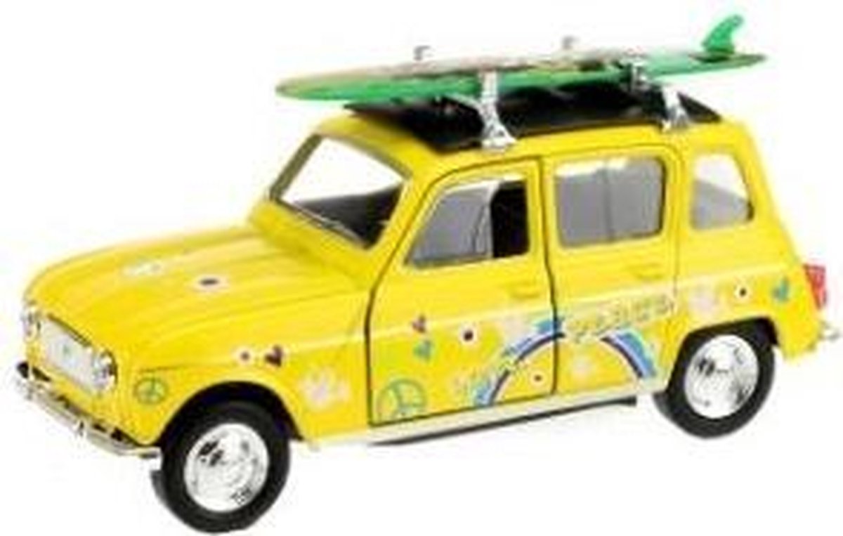 Toi-toys Welly Renault 4 Met Surfplank Geel 12 Cm