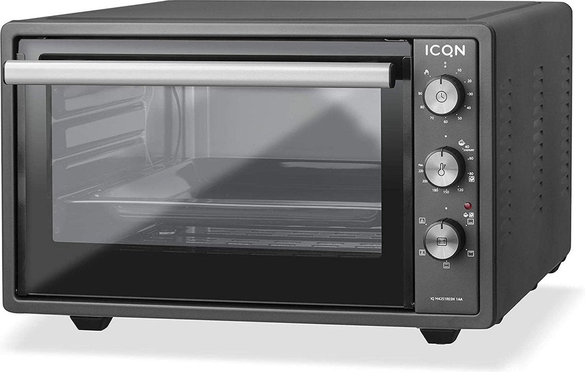 ICQN Vrijstaande Oven - 42 Liter - Dubbel glas - Hetelucht - Geëmailleerde interieur - Inclusief bakplaat set - Antraciet
