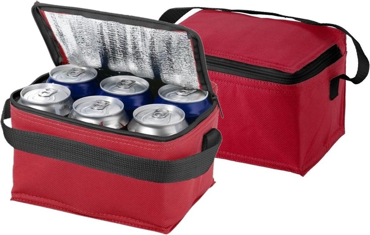 3x stuks kleine koeltas rood/zwart 20 cm voor 6/sixpack blikjes - 3