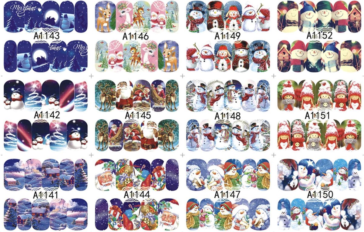 NBH - 3 willekeurige velletjes water overdraagbare nagelstickers Kerstmis - Christmas - Nail art