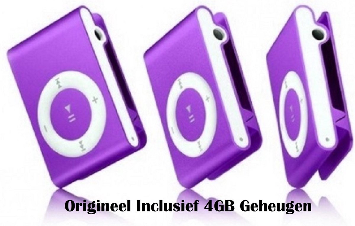 Mini MP3 speler met in-ear koptelefoon Inclusief 4GB Geheugen Paars