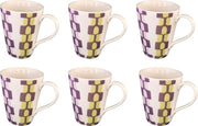 Mok - Beker - Set van 6 stuks mokken/bekers - Keramiek - 100% hand painted - Blokmotief - 300 ml
