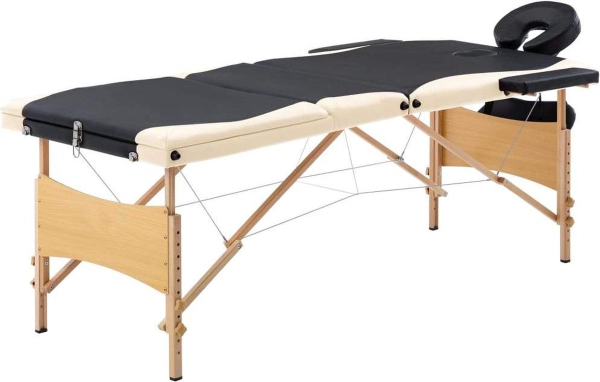 Medina Massagetafel inklapbaar 3 zones hout zwart en beige