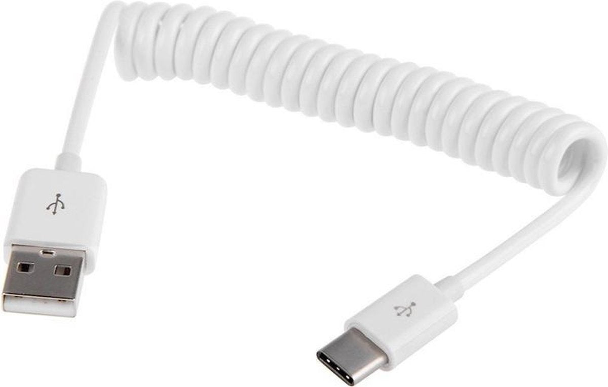 Mobigear USB 2.0 naar USB-C Kabel Coiled 1 Meter Wit