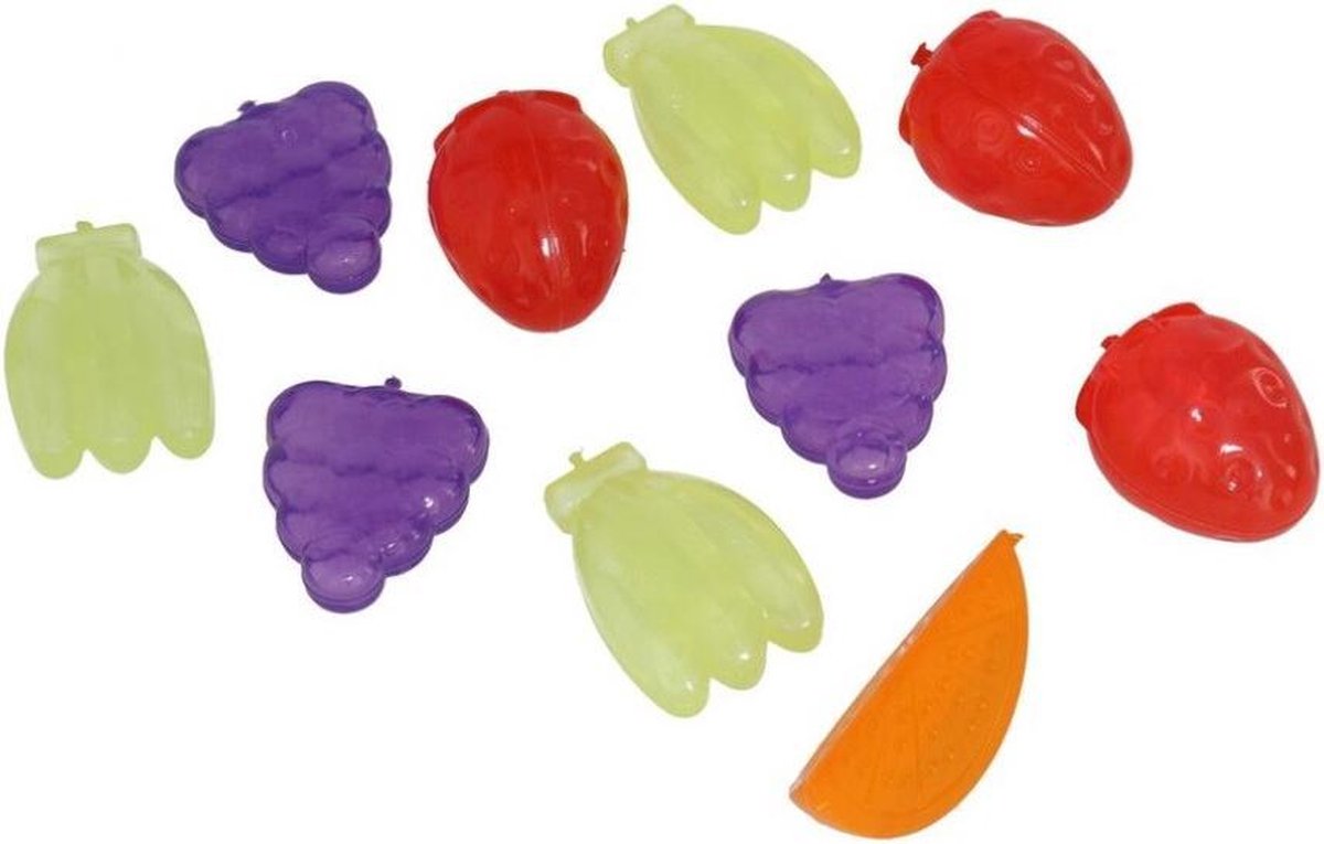 10x stuks ijsblokjes fruit vormen herbruikbaar - Plastic ijsblokjes - Verkoeling artikelen - Gekoelde drankjes maken