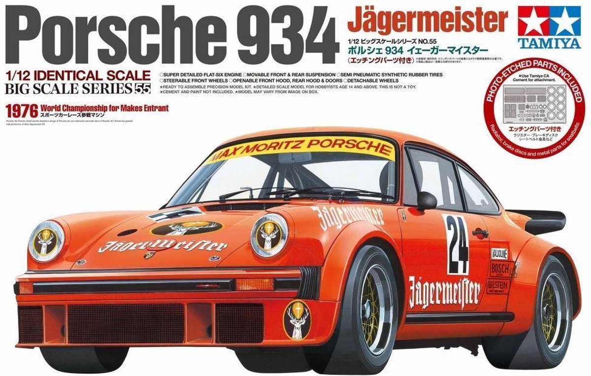 Tamiya 12055 Porsche 934 Jägermeister Auto (bouwpakket) 1:12