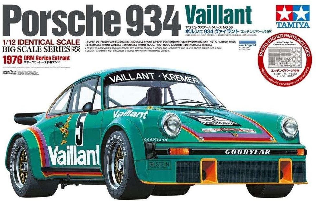 Tamiya 300012056 Porsche 934 Vaillant Auto (bouwpakket) 1:12