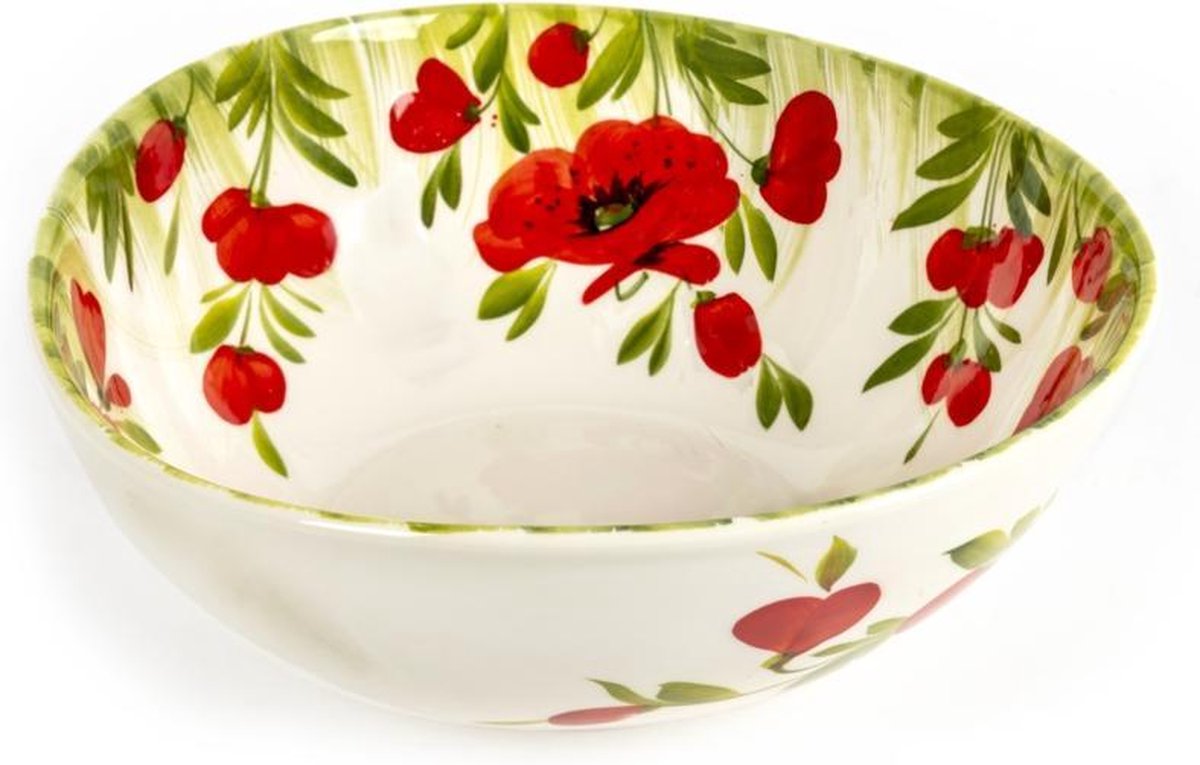 Schaal salade groot met klaprozen en groen gras 24 x 10 cm | EWBL21 | Piccobella