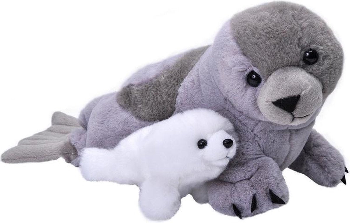 Pluche grijze zeehond met jong knuffel 38 cm - Zeedieren knuffels - Speelgoed voor kinderen
