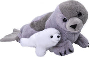 Pluche grijze zeehond met jong knuffel 38 cm - Zeedieren knuffels - Speelgoed voor kinderen