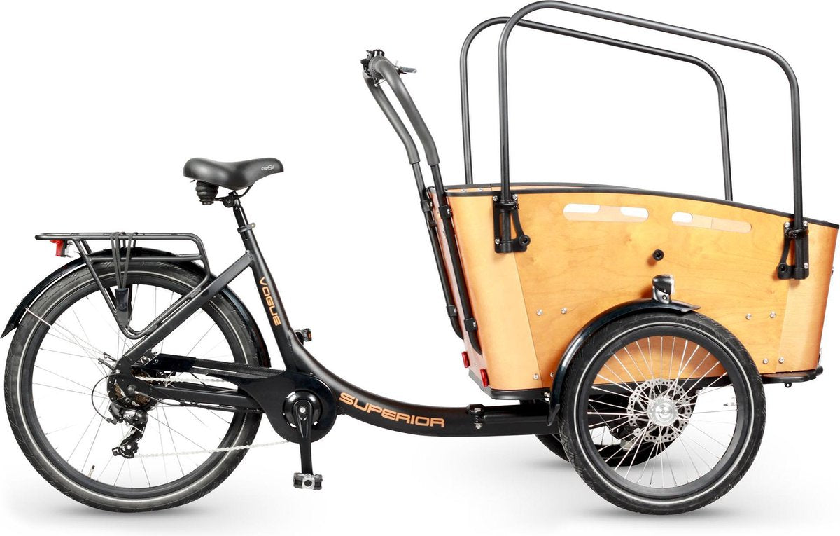 SUPERIOR ELEKTRISCHE BAKFIETS 7 SPEED BLACK BROWN