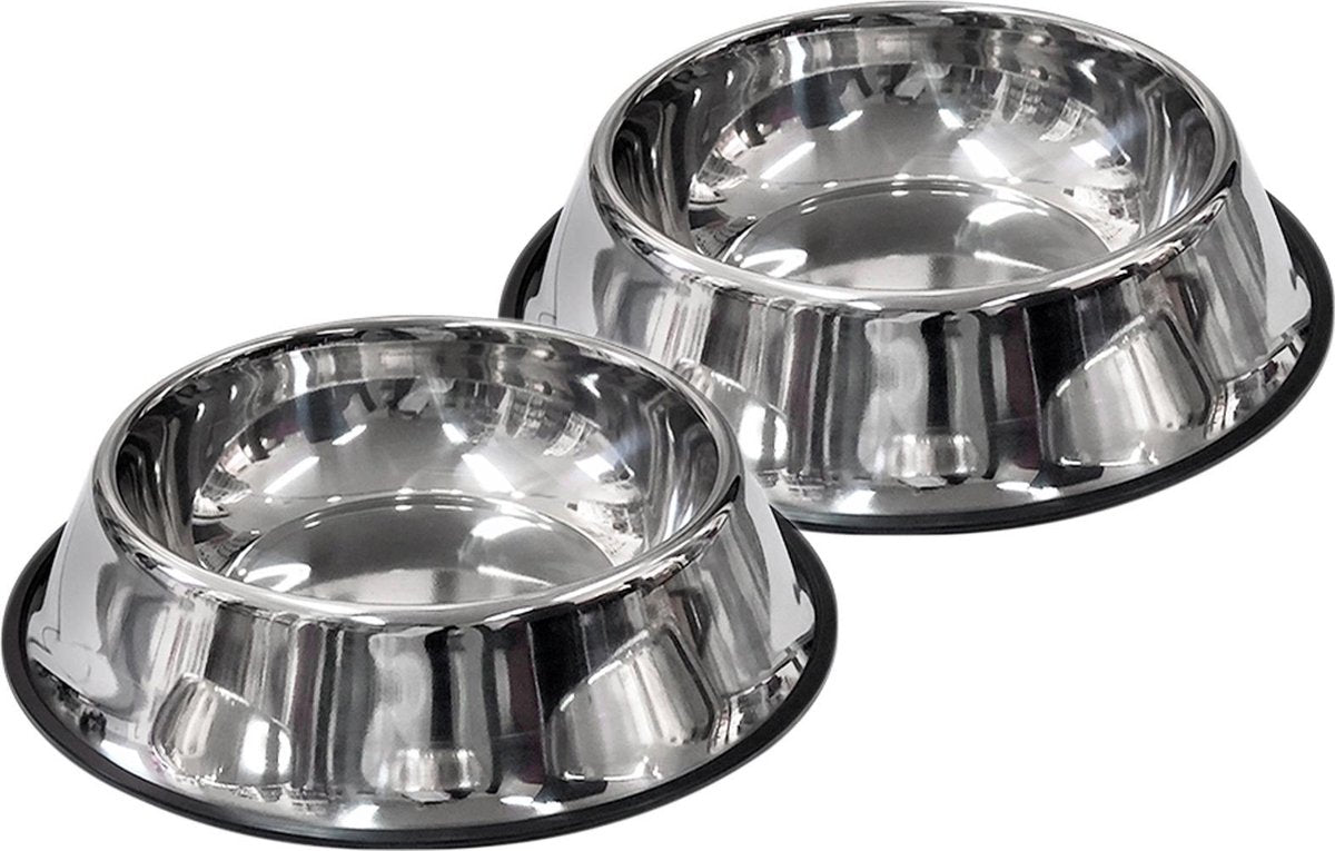 scarlet pet | Hondenbak "Bowl" met antislipbescherming; roestvrij staal met rubberen rand; voor water of voer; in verschillende maten; enkel of paarsgewijs. Roestvrij Staal 2 22 cm
