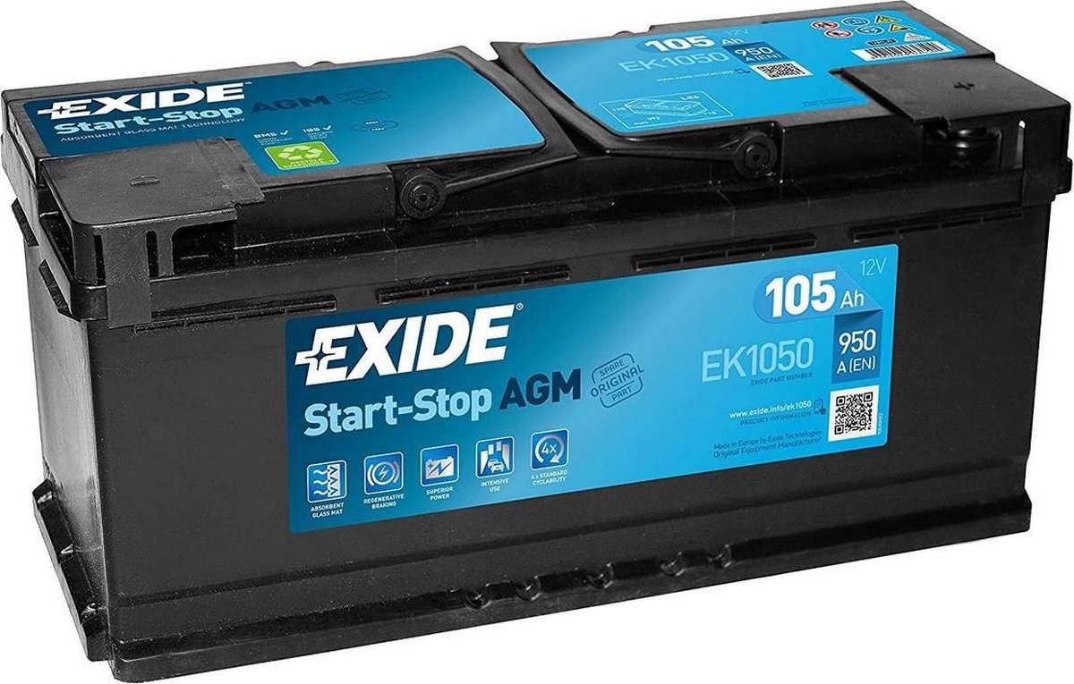 Exide Technologies EK1050 Start-Stop AGM 12V 105 Ah 950A Auto Accu 3661024036504