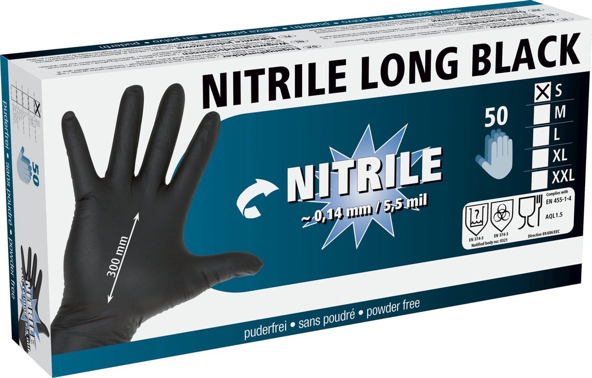 Nitrilhandschoenen zwart 50 stuks - verschillende maten