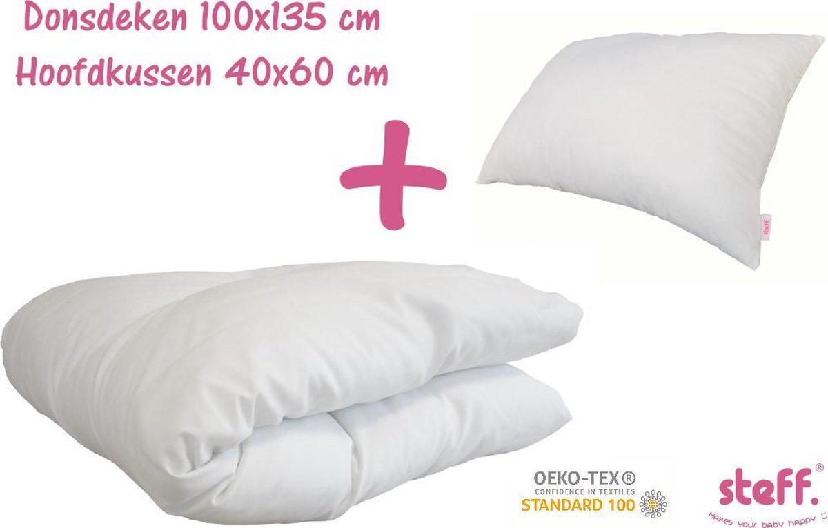 Steff set - dekbed donsdeken 100x135 cm + hoofdkussen 40x60 cm extra gevuld - bed 70x140 cm - OEKO-TEX standard 100