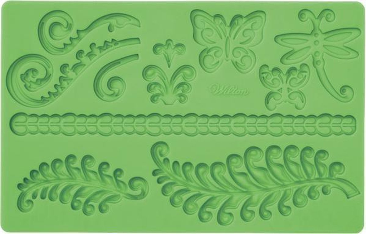 Siliconen mal - fern designs / bladeren met vlinder motief - Wilton