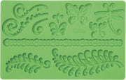 Siliconen mal - fern designs / bladeren met vlinder motief - Wilton