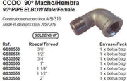 90º pijp elleboogstuk female/male 3/8draad 2 stuks (GS30550)
