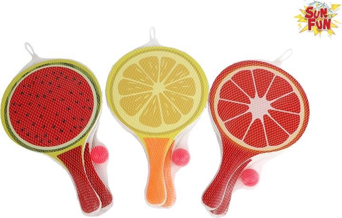 Sun Fun Beachballset Fruit 38 X 24 Cm Hout Geel/oranje 3-delig