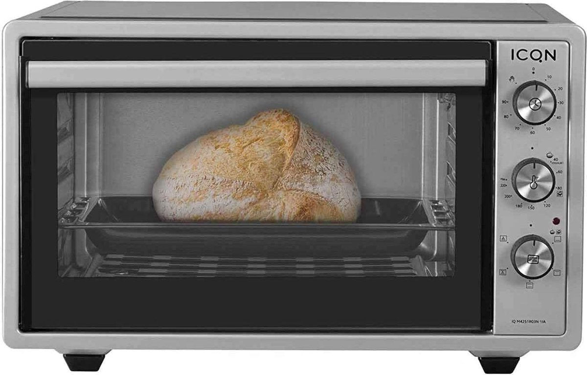 ICQN Vrijstaande Oven - 42 Liter - Dubbel glas - Hetelucht - Geëmailleerde interieur - Inclusief bakplaat set - Grijs