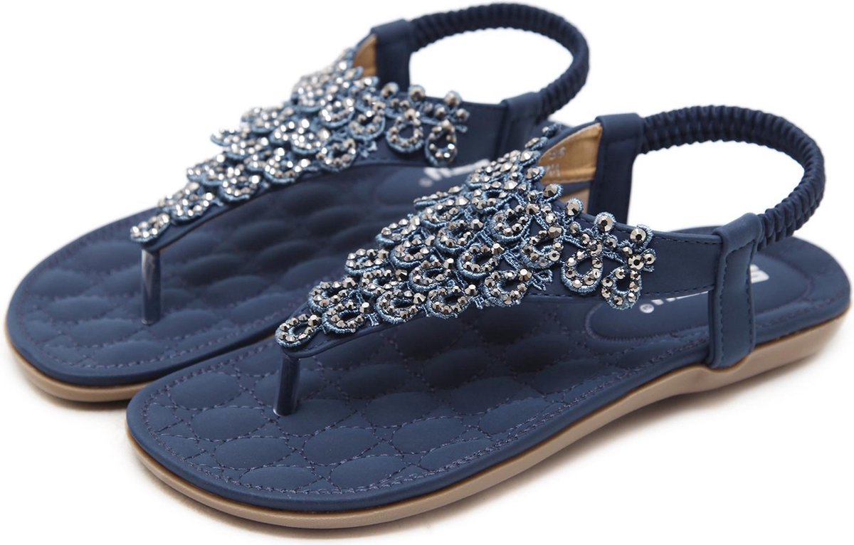 Sandalen - Dames - Somme Bohemian - Met veel kleine diamanten - Blauw - maat 41