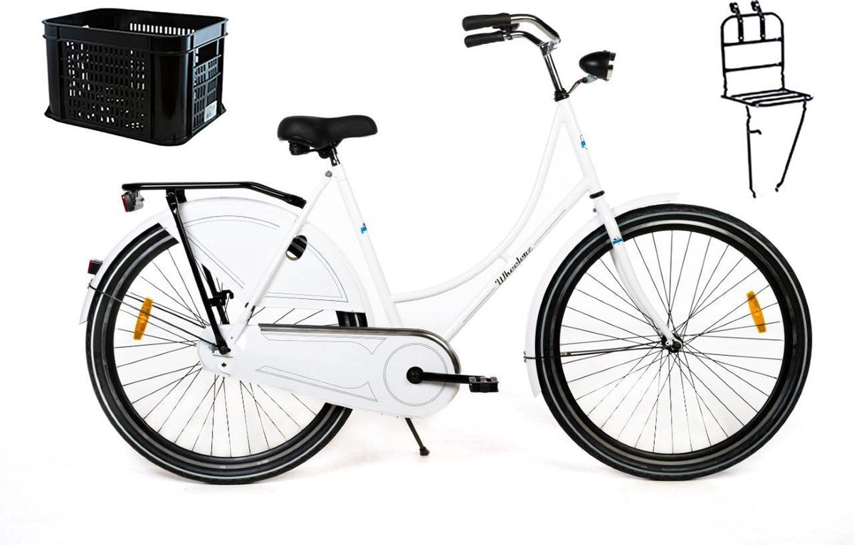 Wheelerz omafiets WIT met voordrager en krat