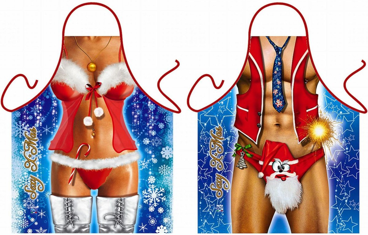 Kerstman en Kerstvrouw Sexy Grappig Leuk Schort Keukenschort voor Kerstmis