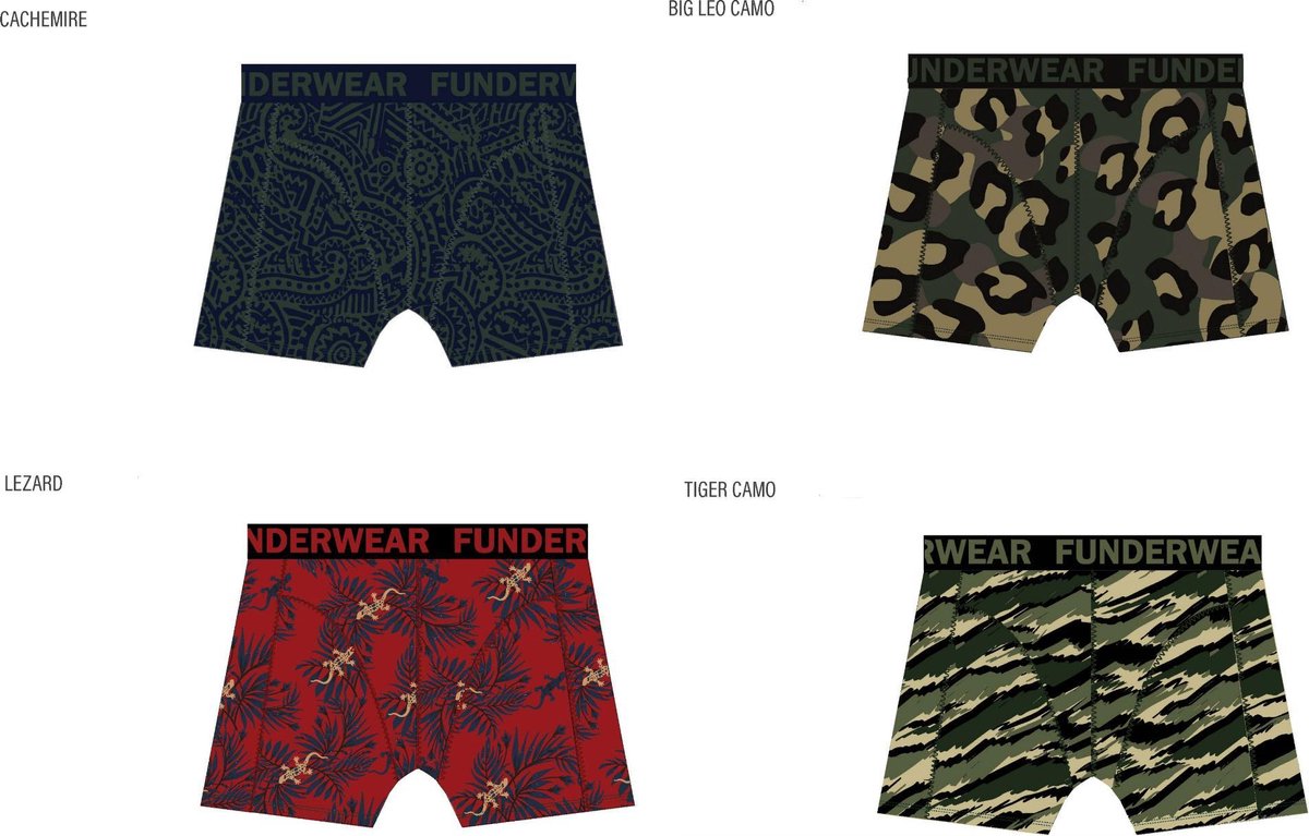 Funderwear - kleuter/kinder/tiener - Ondergoed / boxers - jongens - Jungle Safari - 3+1 = 4 boxers - maat 128