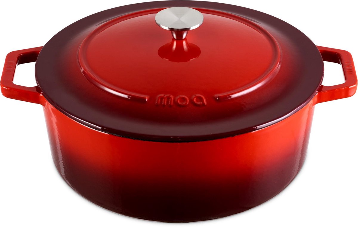 MOA Gietijzeren Pan - Braadpan 30 cm - Rond - ook voor Inductie - Kersenrood - C30CB