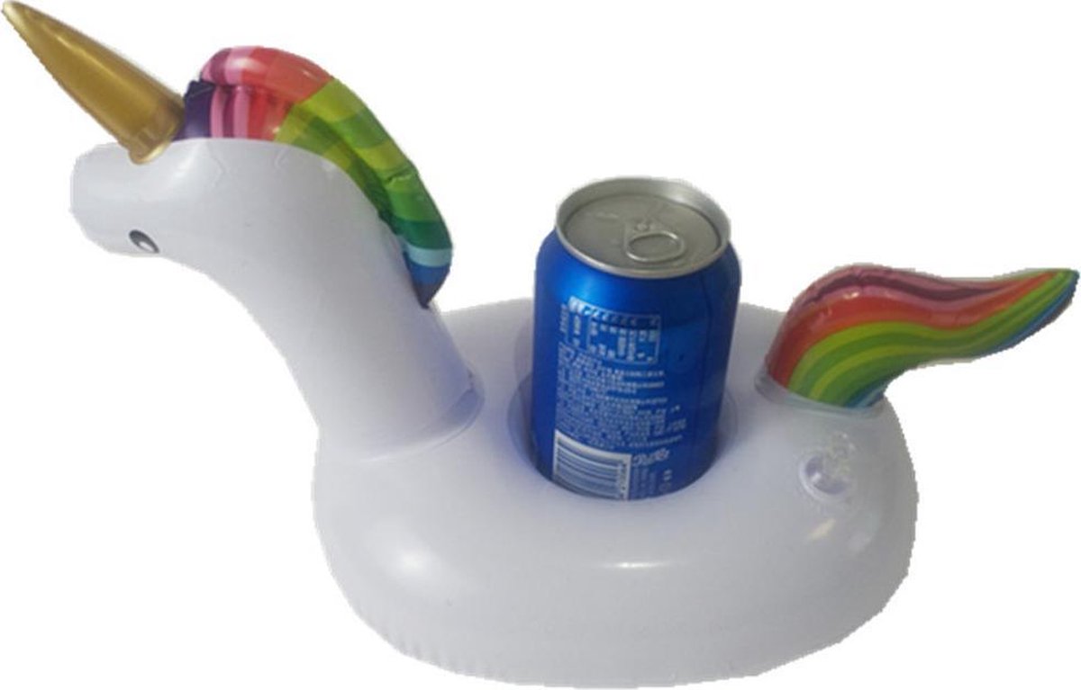Opblaasbare unicorn drankhouder - blikjes houder - 18 cm